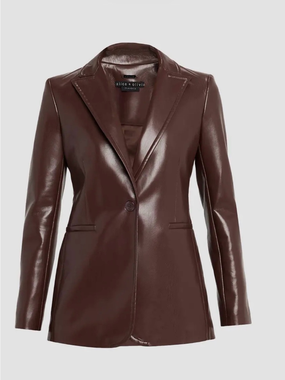 Alice + Olivia Chocolate Brown Faux Leather Blazer